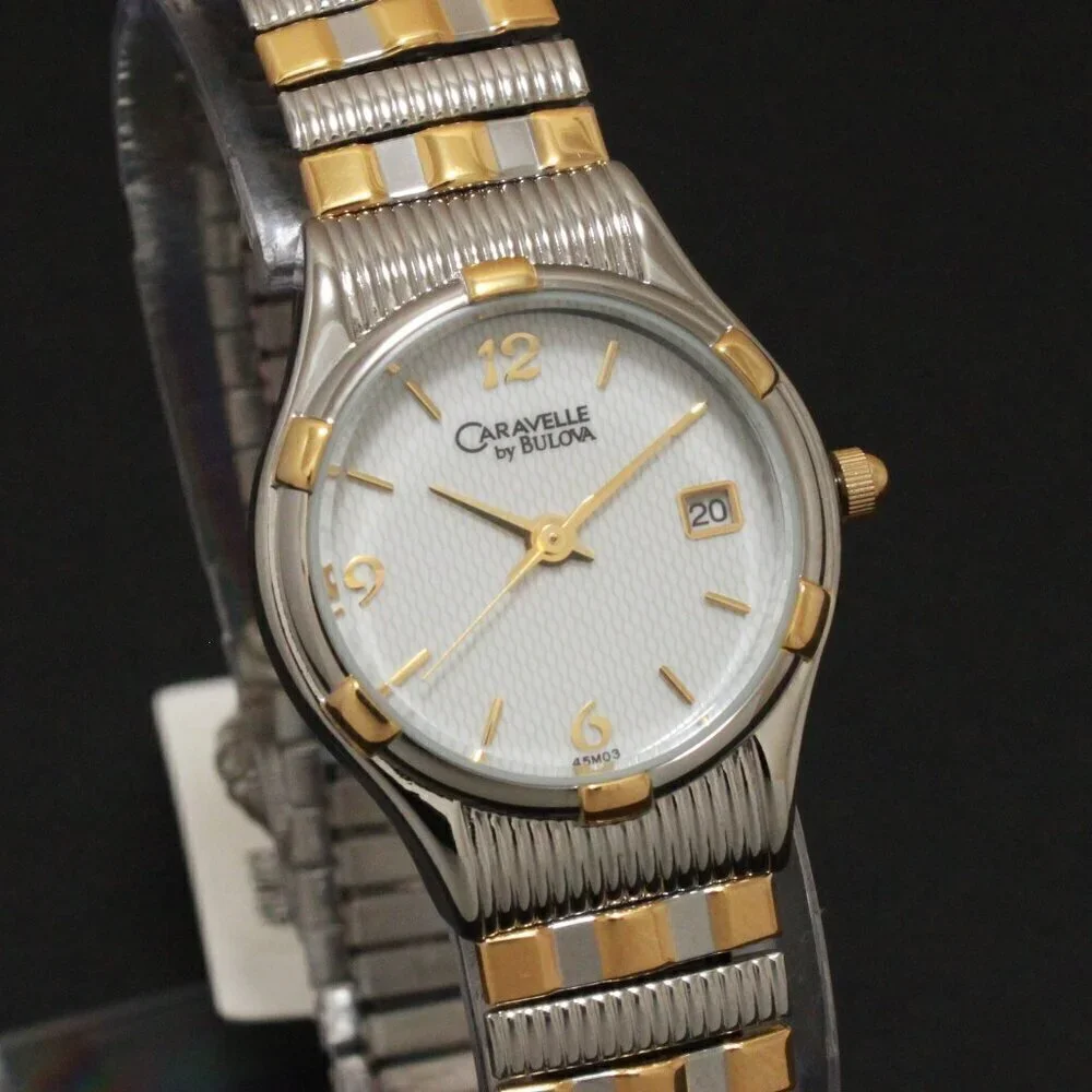 Caravelle Ladies Classic Design Watch By Bulova Two Tone Expansion Bracelet 23mm